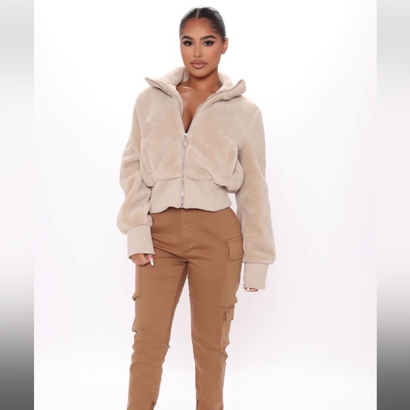 Fluff Off Sherpa Bomber Jacket - Taupe - Picture 2 of 5